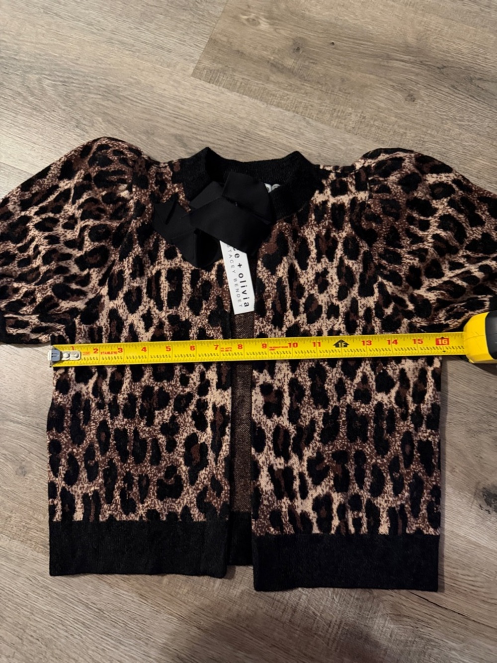 Alice and Olivia Kitty Leopard Puff-Sleeve Cardigan - Picture 9 of 12